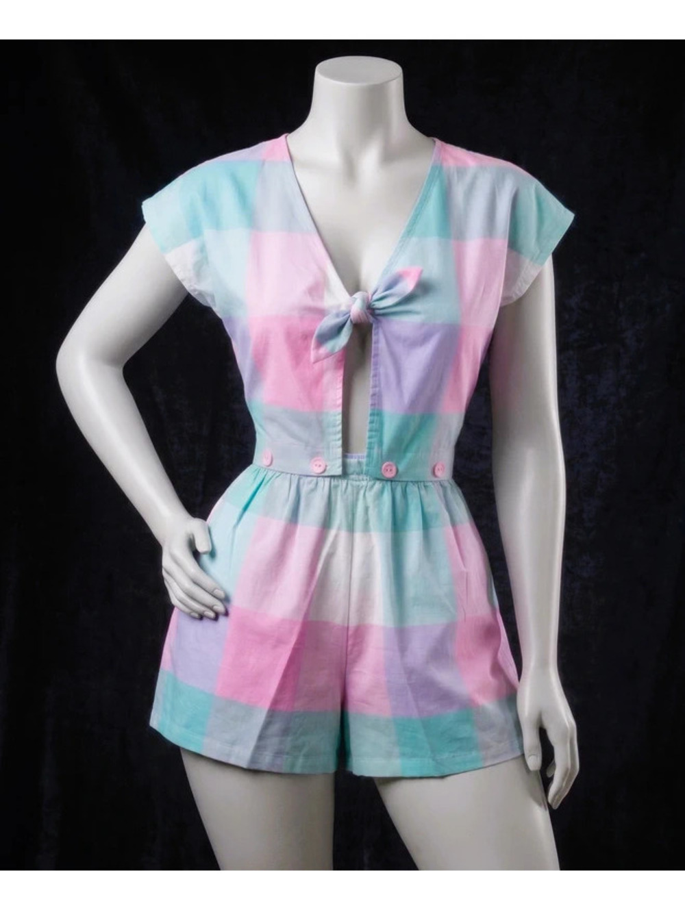 Vintage 80s Pastel Plaid 2-Piece Short Set | First Image Made in USA |Small.Read